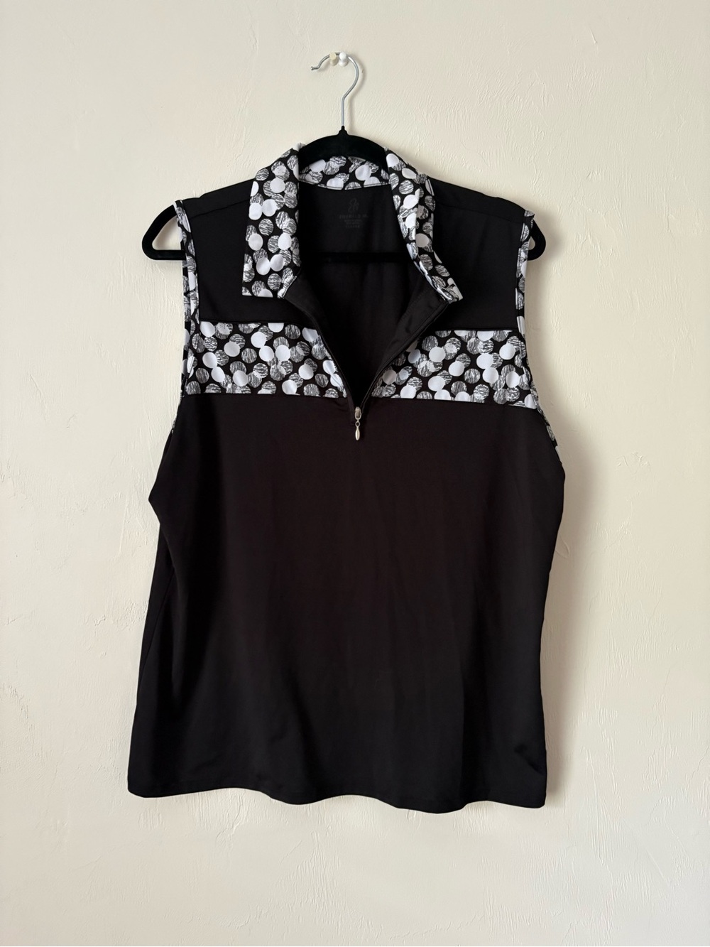 Emerald Black Sleeveless Polo Tank with White Dot Yoke